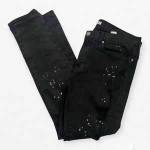 Men’s PacSun Black Distressed paint splatter grunge stacked Skinny Jeans 32x30